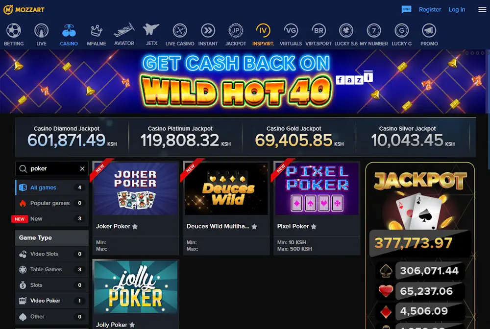 Mozzartbet Casino Poker Games Screenshot